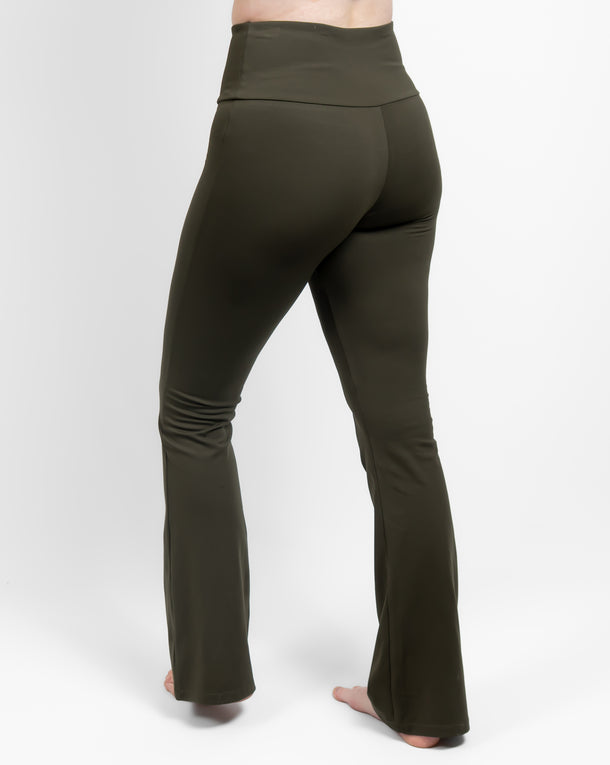 Maya Deep Olive Flared Leggings Without Pockets