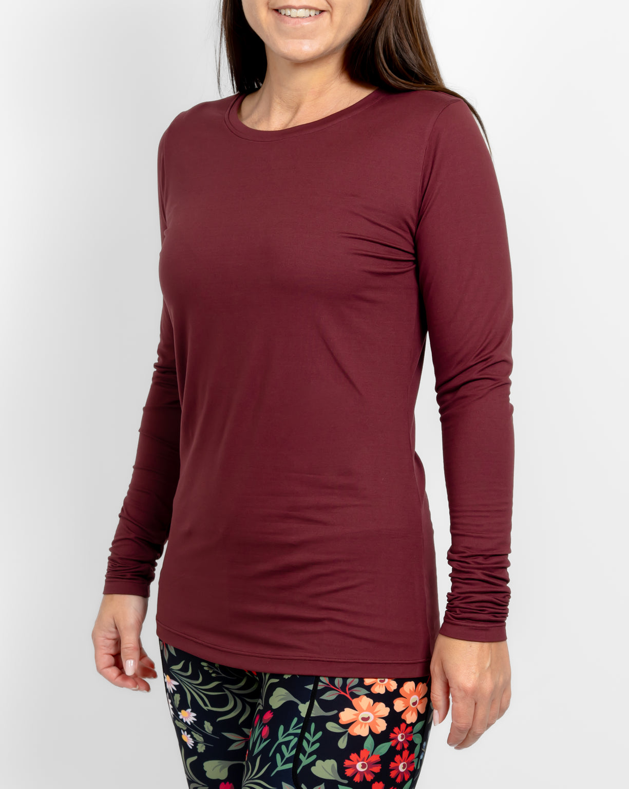 Mira Fitted Deep Bordeaux Long-Sleeve