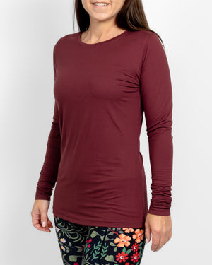 Mira Fitted Deep Bordeaux Long-Sleeve