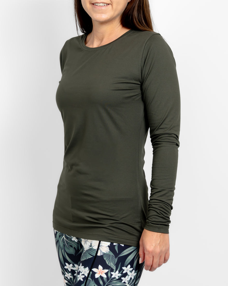 Mira Fitted Deep Olive Long-Sleeve