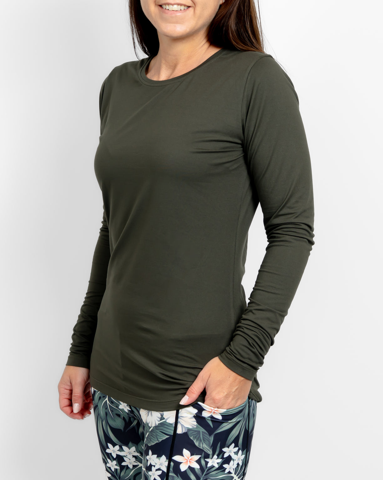 Mira Fitted Deep Olive Long-Sleeve