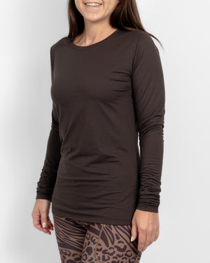 Mira Fitted Mocha Brown Long-Sleeve