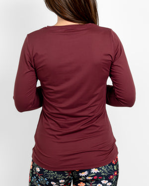 Mira Fitted Deep Bordeaux Long-Sleeve